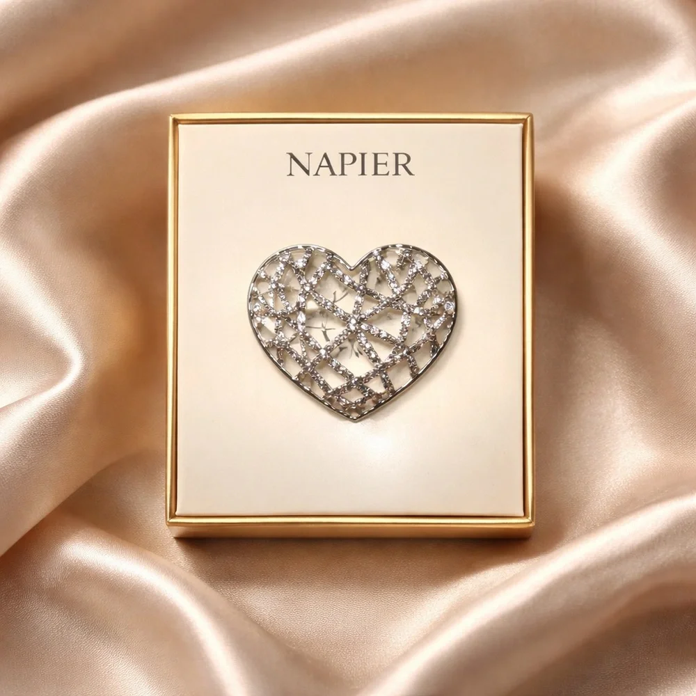 Napier Silver Tone Open Heart Shaped Pin/Brooch